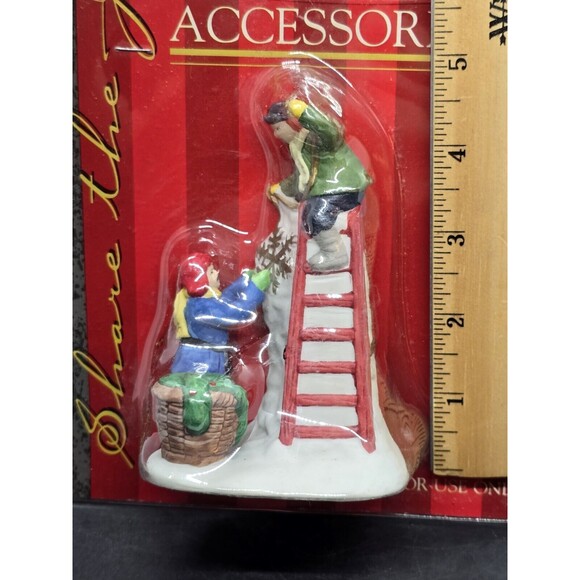 Vtg Caldor Share the Joy Village Accessorie Man On Ladder Raising Star With Boy - Picture 6 of 7